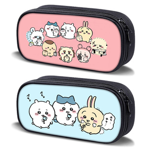 萌系ins风卡通笔袋吉伊卡哇日系大容量少女心乌萨奇笔袋中小学生文具盒三层帆布印花拉链学习用品学生铅笔盒