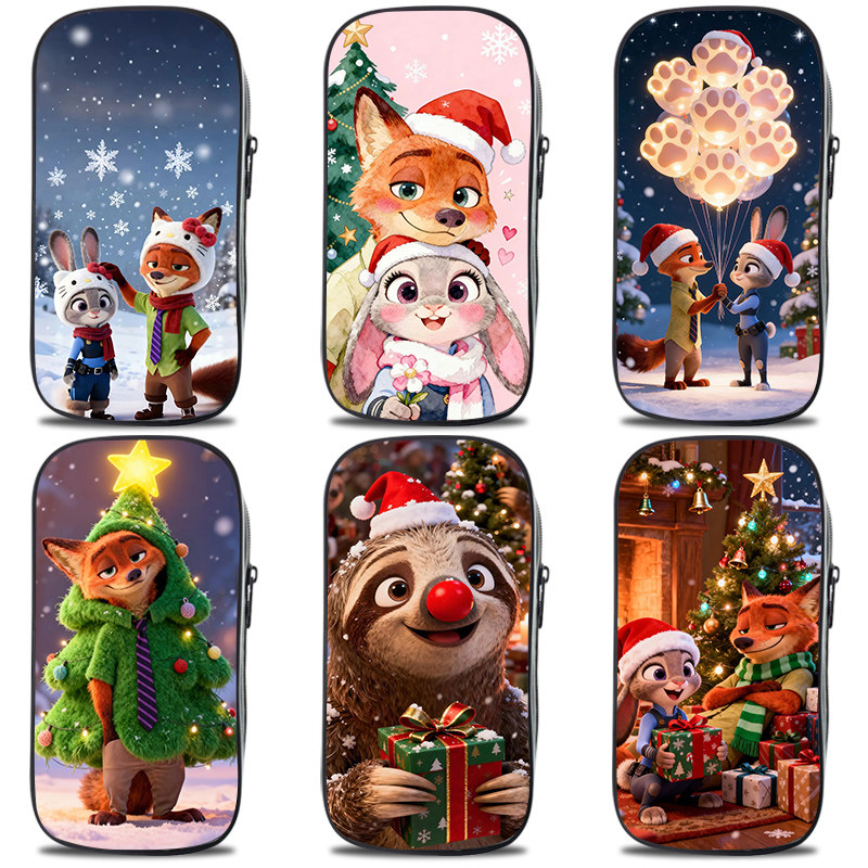 疯狂动物城朱迪尼克圣诞节笔袋周边2025新款超火文具盒可爱卡通ins精美圣诞礼物闪电定制文具袋大容量防水袋