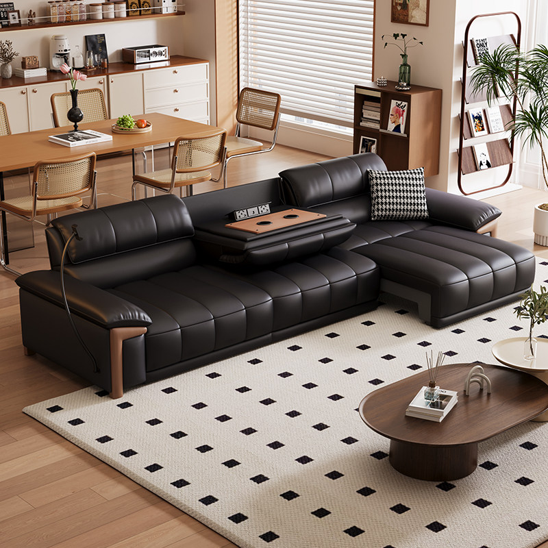 意式极简电动折叠沙发床客厅多功能劳伦斯真皮新款零靠墙黑色沙发