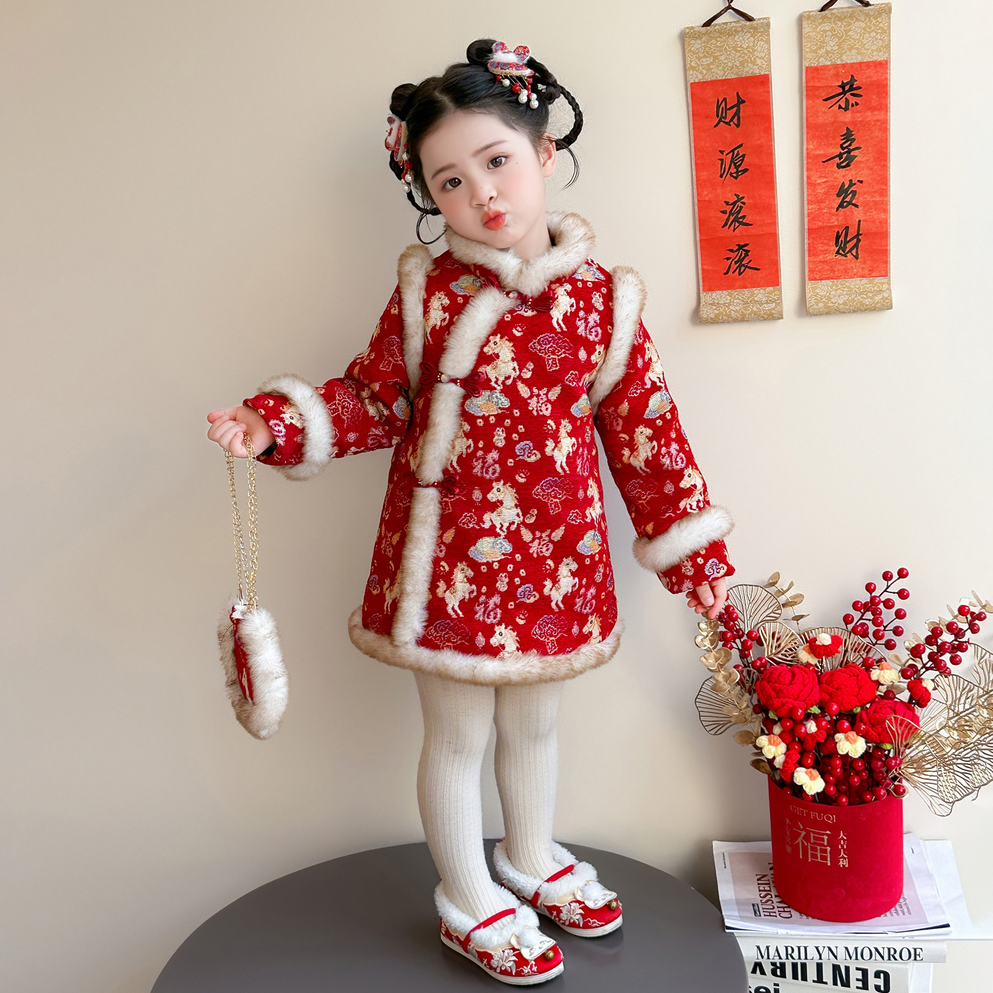 女童拜年服旗袍裙冬季2025新款