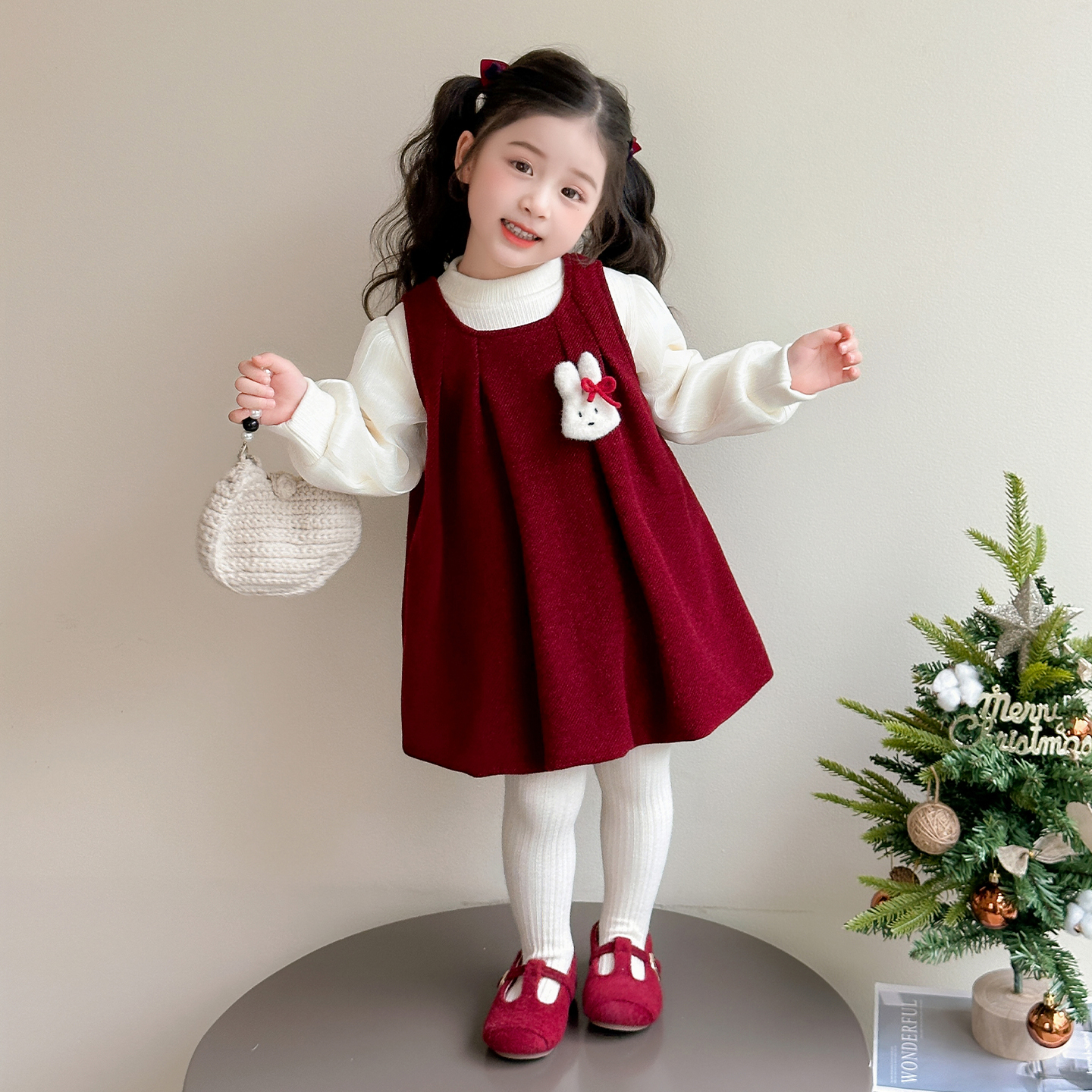 女童小香风加绒背带连衣裙秋冬季