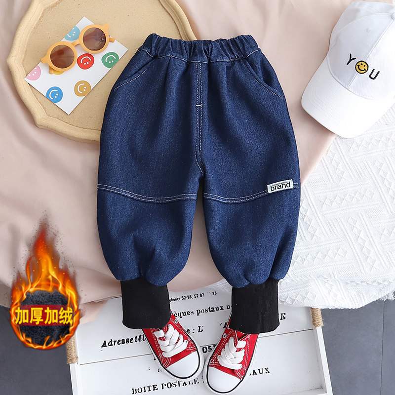 男童车缝线百搭黑色束脚裤潮