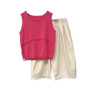 洋气时髦女童2024夏季时尚休闲甜妹爱心针织挂脖吊带牛仔短裤套装