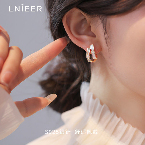 LNIEER贝母金色925纯银针女耳钉