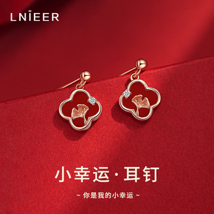 999纯银四叶草耳钉女新年红玛瑙红色本命年耳环2026马年过年耳饰