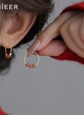 S925纯银南红国风红色耳环女2026新款爆款小众高级感耳钉复古耳饰