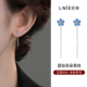 999纯银蓝色镶钻花朵流苏耳线女小巧精致高级感耳环2025新款 爆款