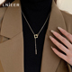 时尚 几何方形环扣一字项链小众高领锁骨链轻奢春夏颈链配饰毛衣链