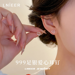 999纯银爱心耳钉女简约小巧ins风耳环2025年新款爆款养耳洞耳饰