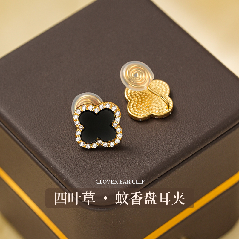 四叶草耳夹无耳洞女新款一体式蚊香盘耳饰高级感小众轻奢无痛耳环