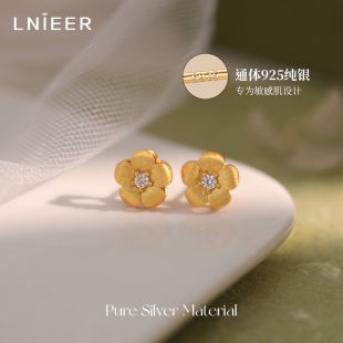 925纯银拉丝花朵耳钉女2026新款 简约耳饰气质轻奢高级耳环 爆款