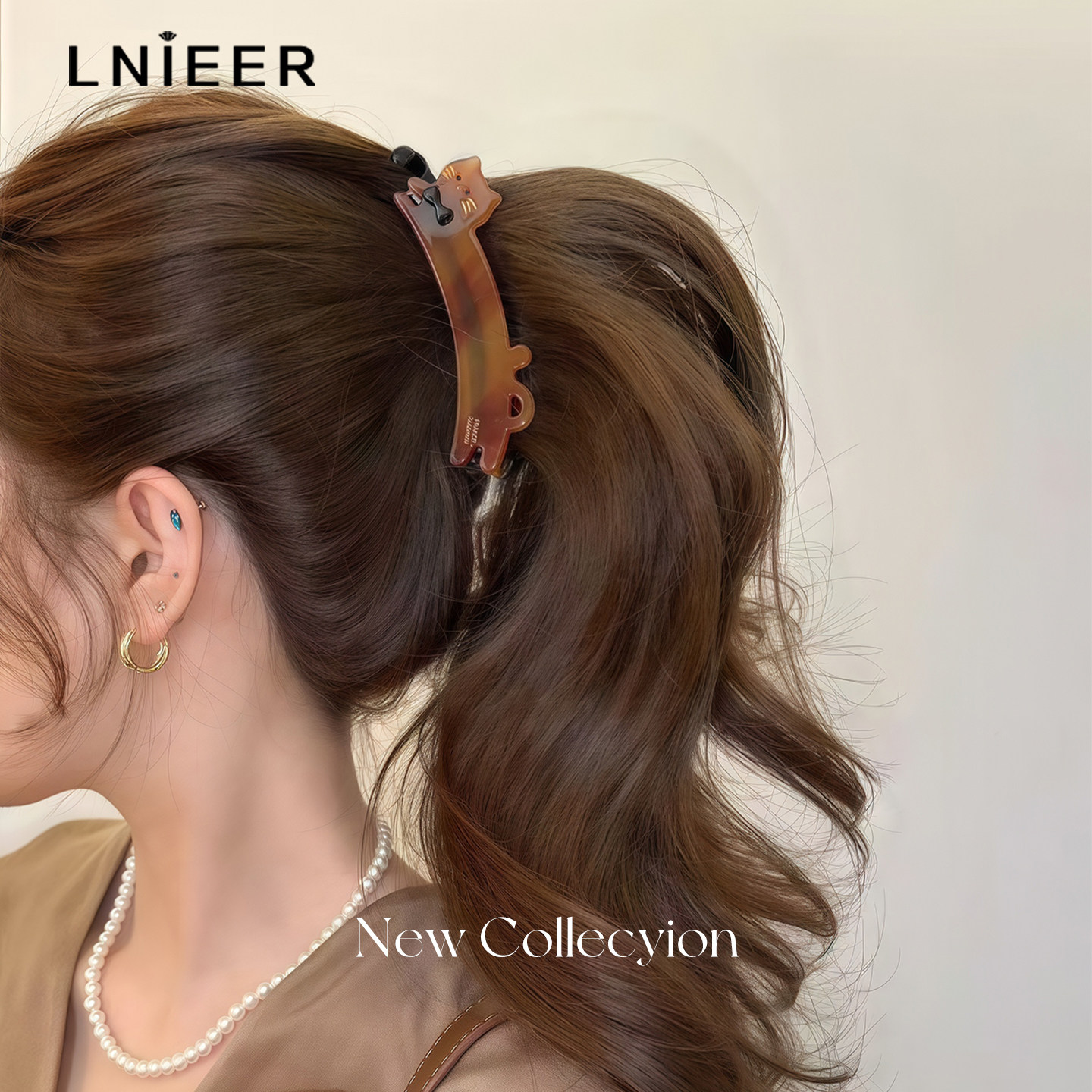 韩国可爱长条猫咪香蕉夹女2026新款爆款漂亮独特后脑勺高马尾抓夹