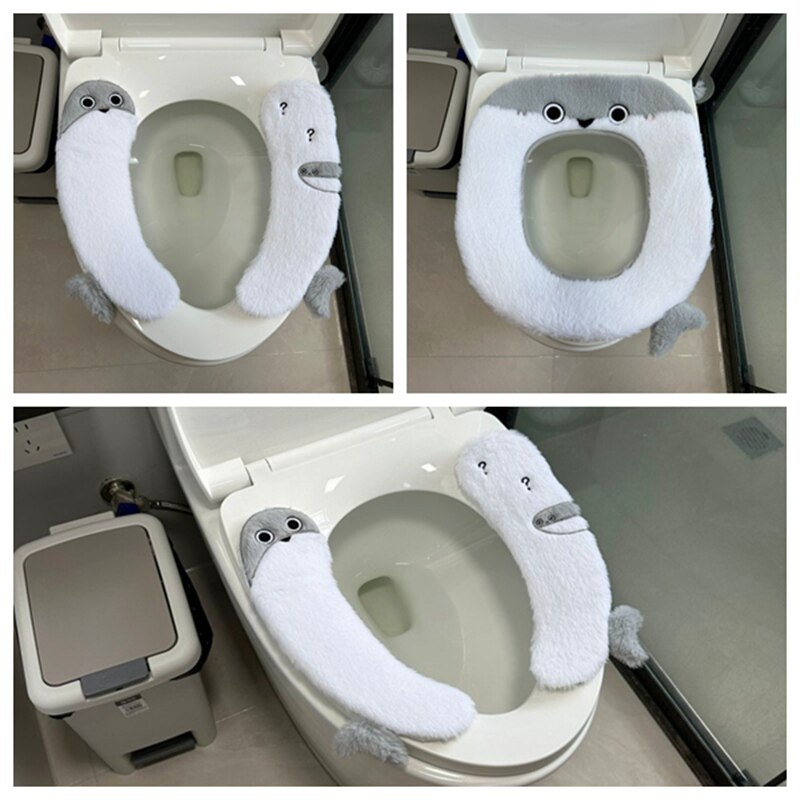 可爱萨卡斑鱼马桶垫毛绒大号坐便器套圈卫生间马桶坐垫四季通用