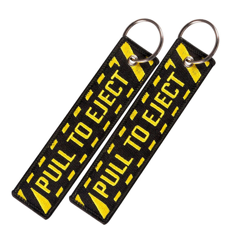 黄色爆款pull to eject 时尚流行摩托车刺绣钥匙扣
