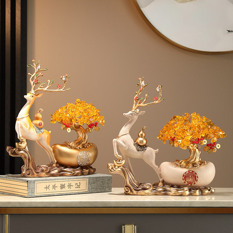 招财摇钱树元宝鹿摆件开业乔迁礼品水晶家居客厅酒柜装饰品