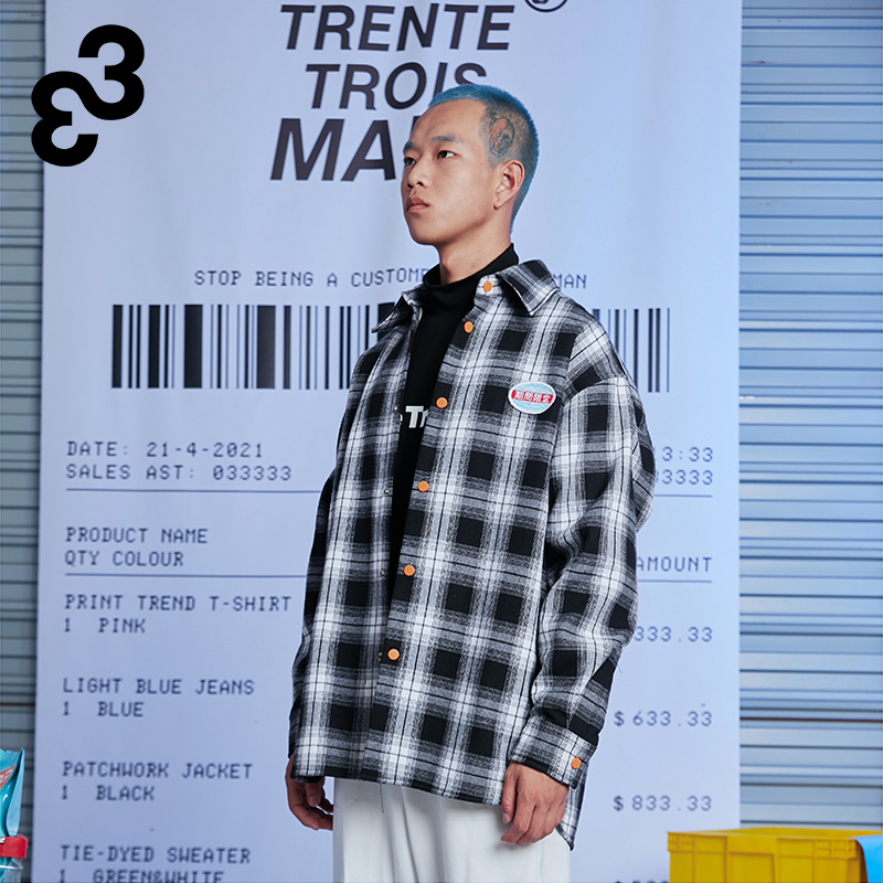 33潮牌衬衫秋季新款衬衣时尚潮流帅气百搭休闲长袖格子衬衫