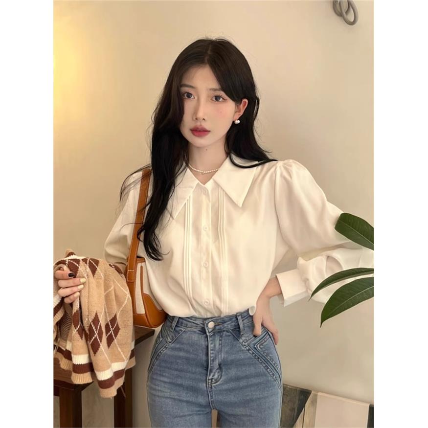 高级感白色衬衫女春秋内