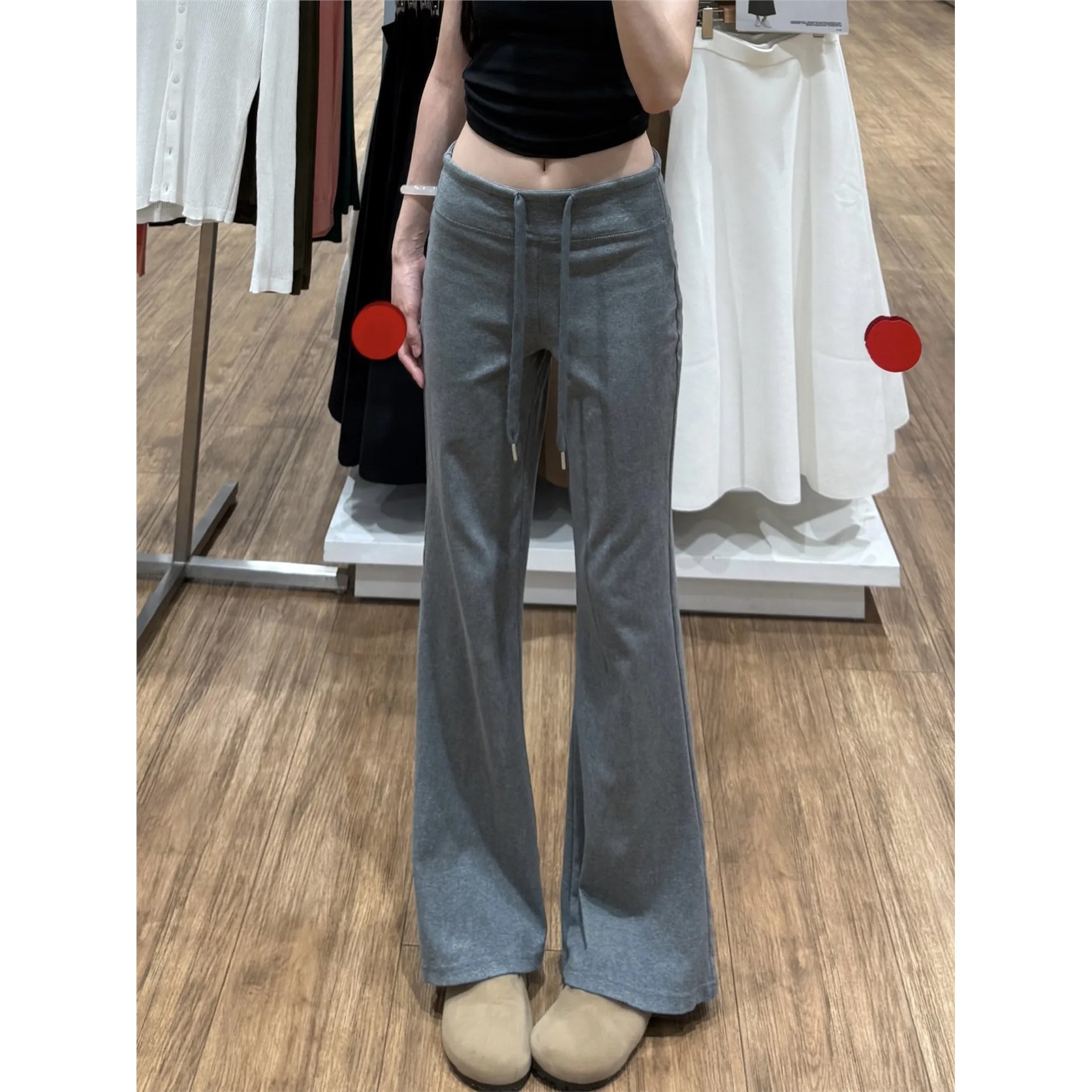 纯棉灰色微喇运动裤女春