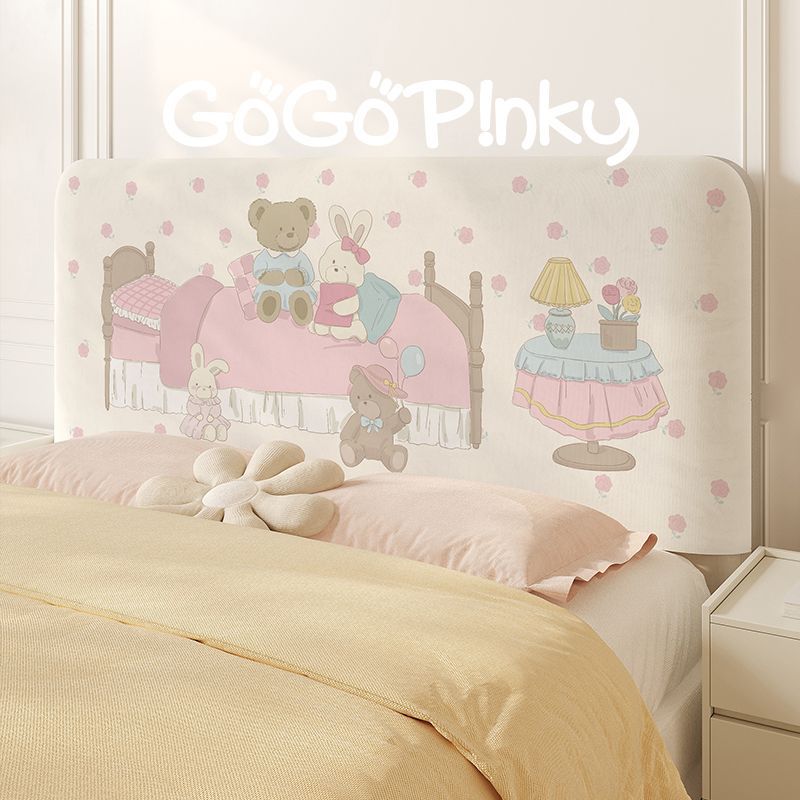 卡通韩系奶油风小熊家用卧室床头罩出租房床头软包靠背套罩可拆洗