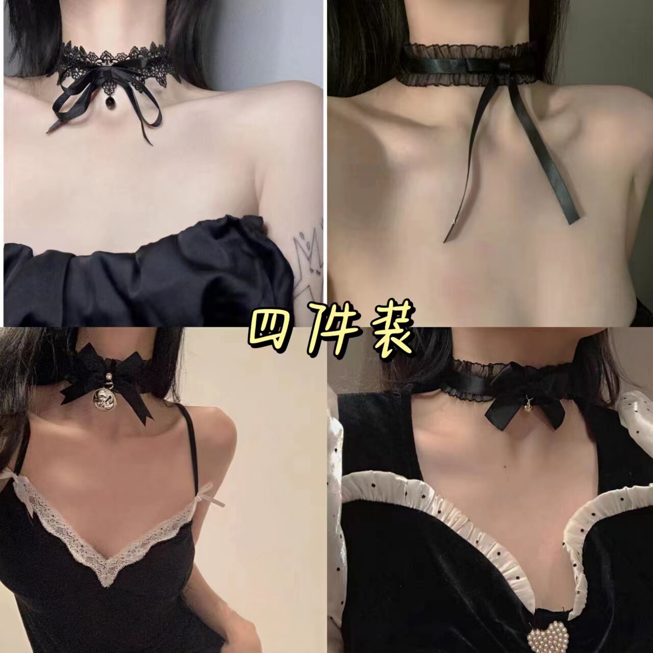 蝴蝶结颈链项圈铃铛项链蕾丝花边图片