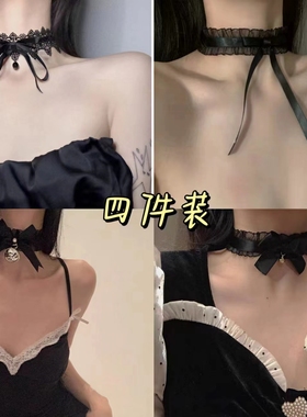 蝴蝶结颈链项圈铃铛项链蕾丝花边