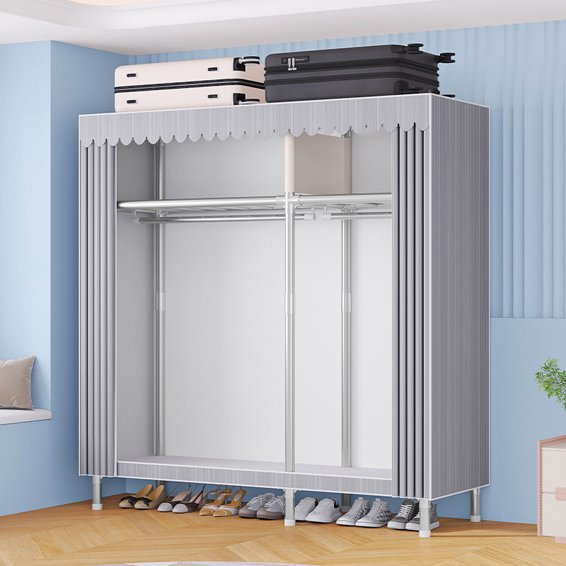 衣柜简易组装布衣柜全钢架钢管加粗家用卧室单人宿舍出租房用衣橱