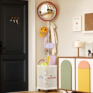 多巴胺转角衣帽架卧室可移动衣架落地床头柜一体挂衣架家用置物架