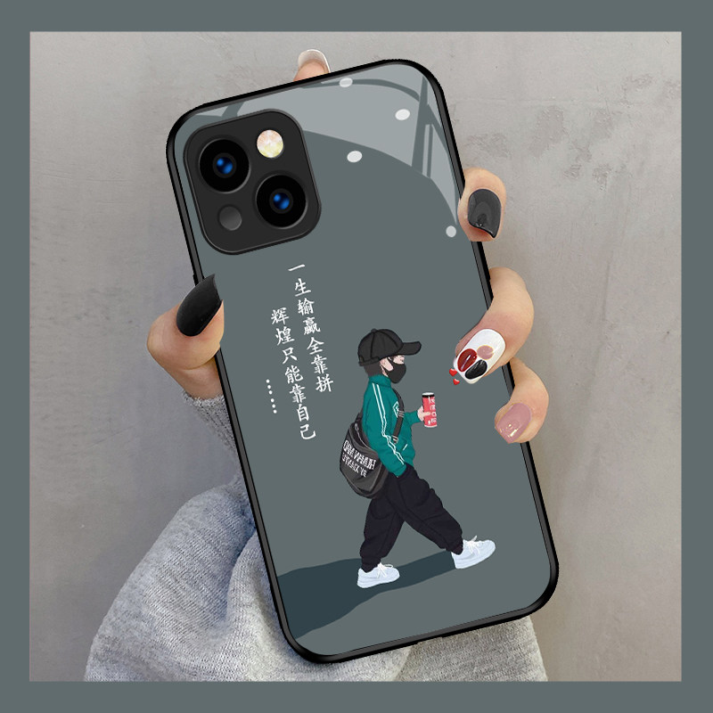 励志男孩适用iPhone14手机壳新款13苹果12promax保护套mini防摔11简约xs max潮牌xr男8plus