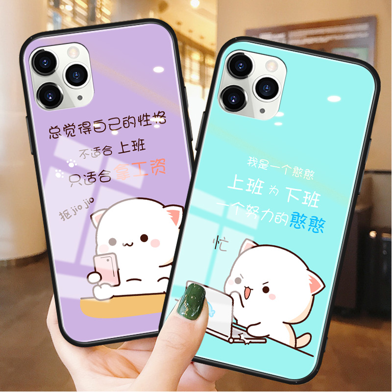 蜜桃猫适用苹果11手机壳卡通iphone11promax可爱新款5s玻璃硅胶se2防摔个性6splus创意7p保护套8plus网红女6p