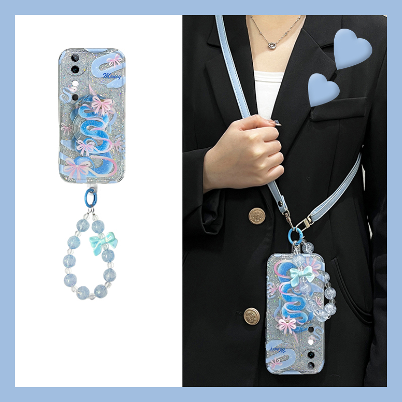 手机壳硅胶闪粉蛇年立体蛇支架旋转挂链挂绳