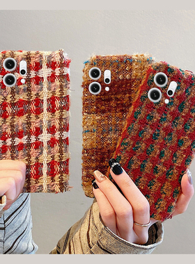 秋冬撞色条纹绒布适用opporeno14手机壳reno13红色12毛绒11pro+线条10冬季9暖手8毛茸茸7se冬天6女ace2十oppo