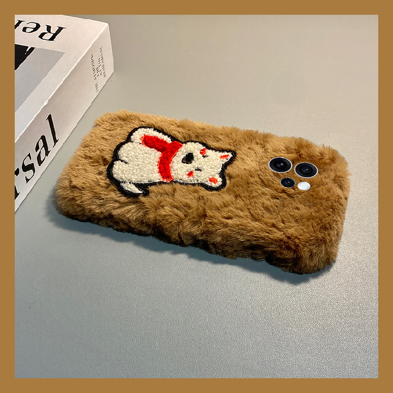 手机壳秋冬毛绒立体卡通刺绣西高地小狗