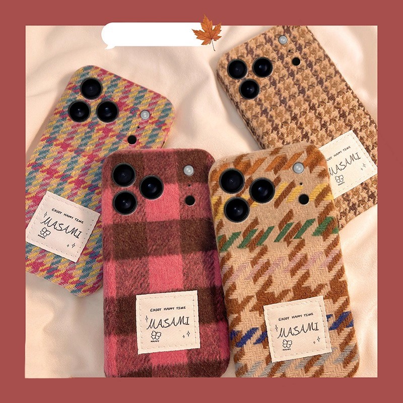 手机壳秋冬针织毛绒ins风拼色格子格纹