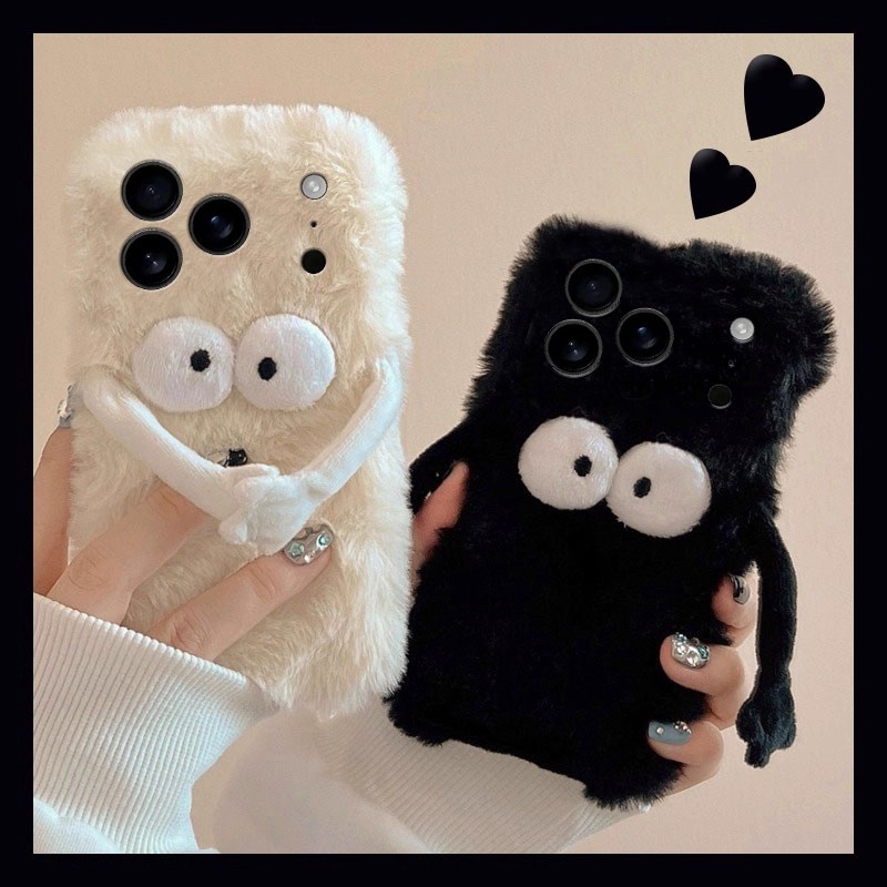 手机壳秋冬毛绒立体可爱卡通磁吸牵手煤球