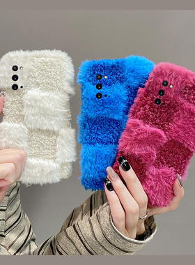 ins风拼接棋盘格适用三星a53手机壳f52秋冬a8s拼色a71毛绒a51格子a31a30a20毛茸茸a90a80a60冬天a50s毛毛a70s