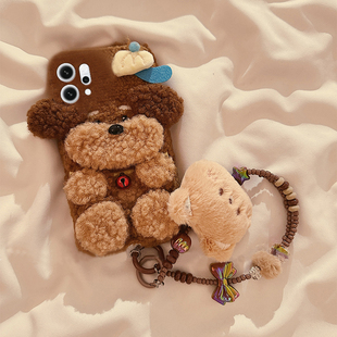 毛绒款 小狗10棕色9por秋冬8毛茸7se冬天6毛毛ace2十oppo刺绣p 泰迪适用opporeno14手机壳13带挂链12立体11pro