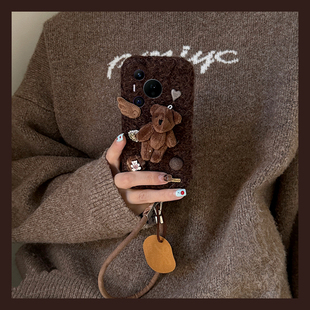 爱心钻石天使小熊适用华为pura80ultra手机壳p70pro+秋冬p60art绒布p50卡通p40带p30挂件p10plus皮绳十huawei