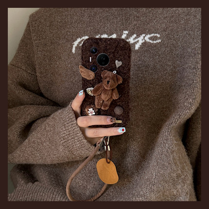 爱心钻石天使小熊适用华为pura80ultra手机壳p70pro+秋冬p60art绒布p50卡通p40带p30挂件p10plus皮绳十huawei