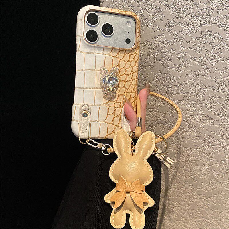 晕染棕色鳄鱼纹适用vivov30手机壳v29卡通x300fe钻石t3兔子t2带v40se挂件v27e挂绳v25pro立体y21d仿皮y15s女p