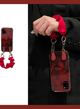 适用三星f52手机壳a53可斜挎a8s红色a52晕染a71带a51丝巾a90手绳a80背带a70s冰川纹a60可背a50s硅胶a30软壳女