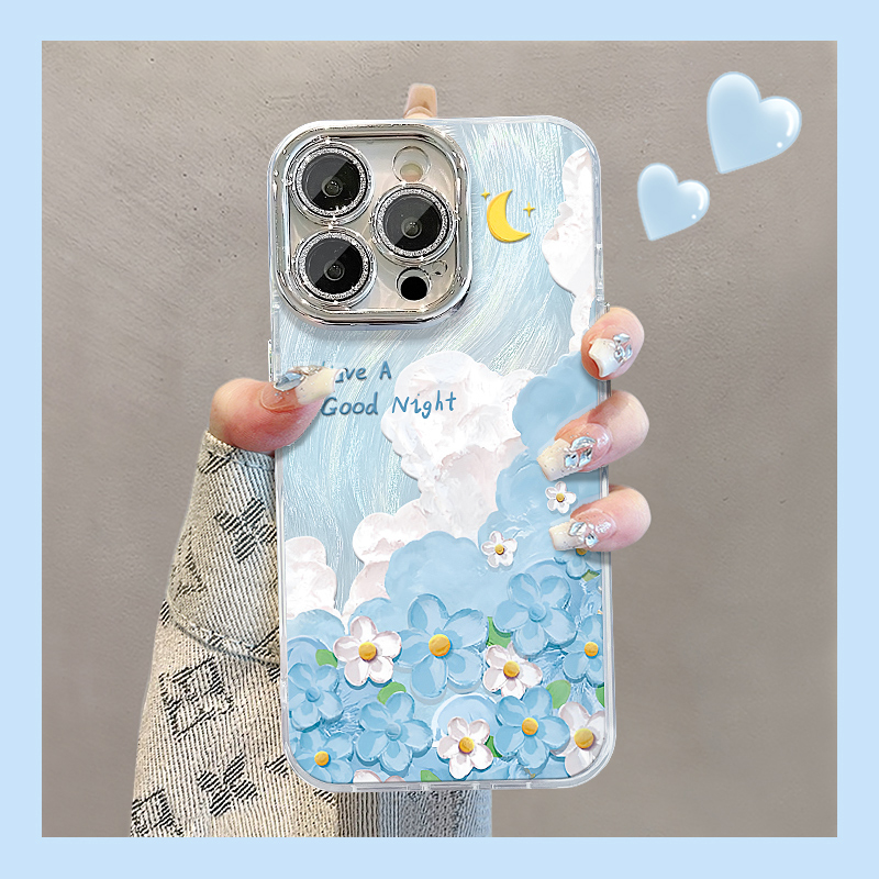 适用小米红米note14手机壳noto13pro+油画12蓝色11花朵10月亮9云朵14c夏天13r个性turbo4创意十redmi羽纱硅胶