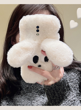 毛绒白色小狗适用oppor17手机壳r15x立体r11splus耳朵r11s秋冬r9毛茸茸r9plus卡通r7s可爱r17pro纯色oppo毛毛