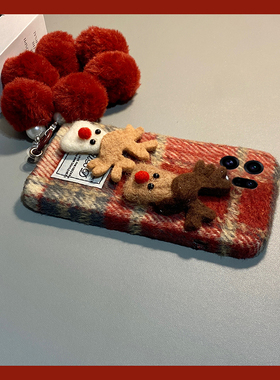 毛绒格子麋鹿适用oppofindx9plus手机壳findx8s+红色x7ultra圣诞k13s带k13turbopro挂链k12x秋冬十0pp0绒布女