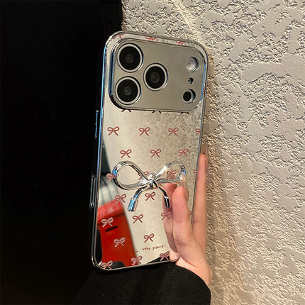 ins风银色蝴蝶结适用opporeno15手机壳reno14立体reon13带12挂链11夏天10pro+镜子9/8电镀7se亚克力十oppo女p