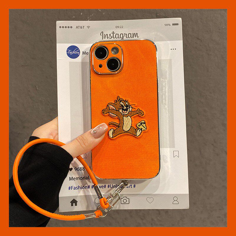 手机壳硅胶卡通刺绣杰瑞鼠带手绳