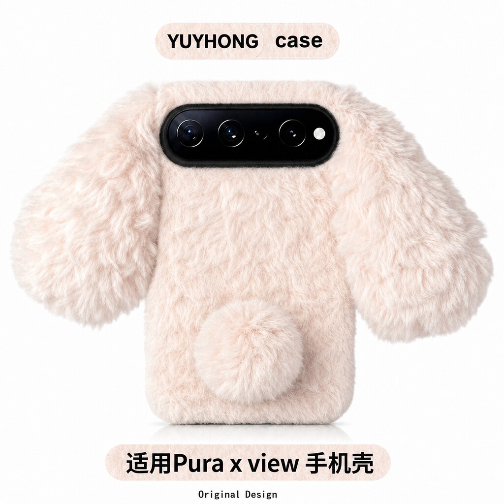 粉色立体兔子毛绒绒适用华为puraxview手机壳新款阔直板puraxmax典藏版Purax可爱毛茸茸max折叠屏xview秋冬女