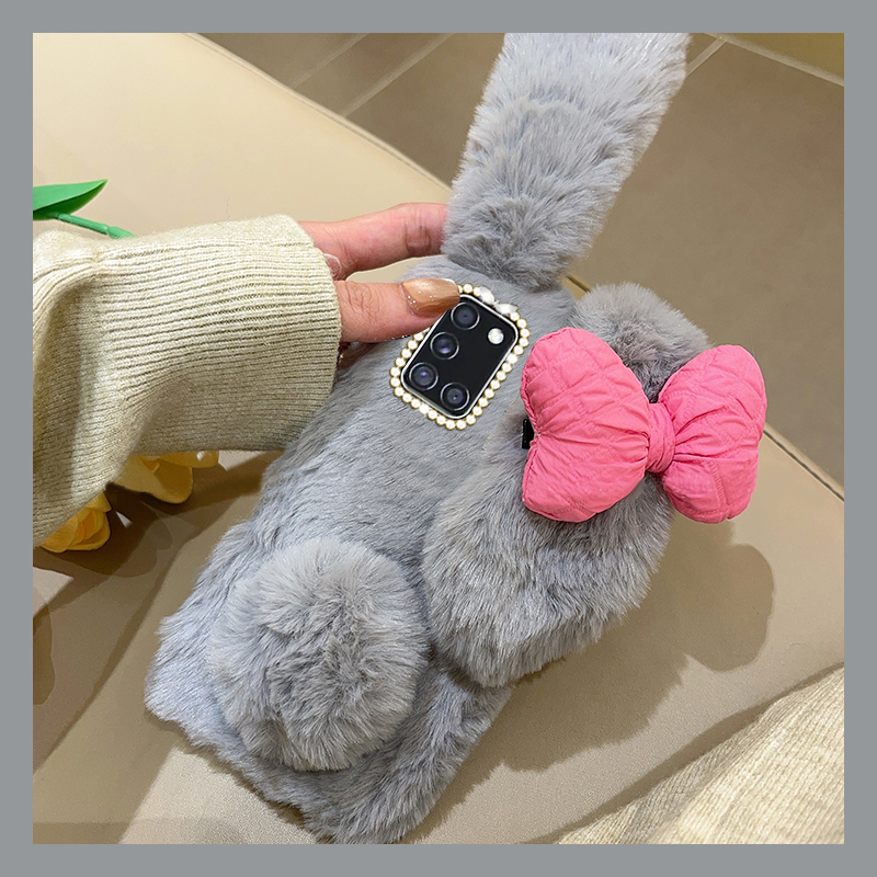 手机壳秋冬毛绒立体卡通蝴蝶结兔子耳朵