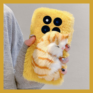 线条睡觉猫咪适用小米红米note15pro+手机壳noto14秋冬13毛绒12turbo立体11tpro小猫10暖手9冬天8女7十redmi