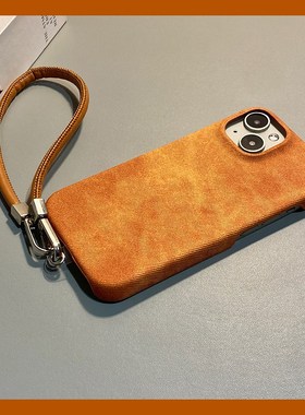 晕染橙色牛仔纹适用苹果17手机壳iPhone16promax秋冬15pro绒布14plus带13por挂绳12简约11创意air个性ipone女