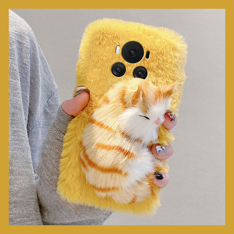 手机壳秋冬毛绒可爱卡通线条睡觉猫咪